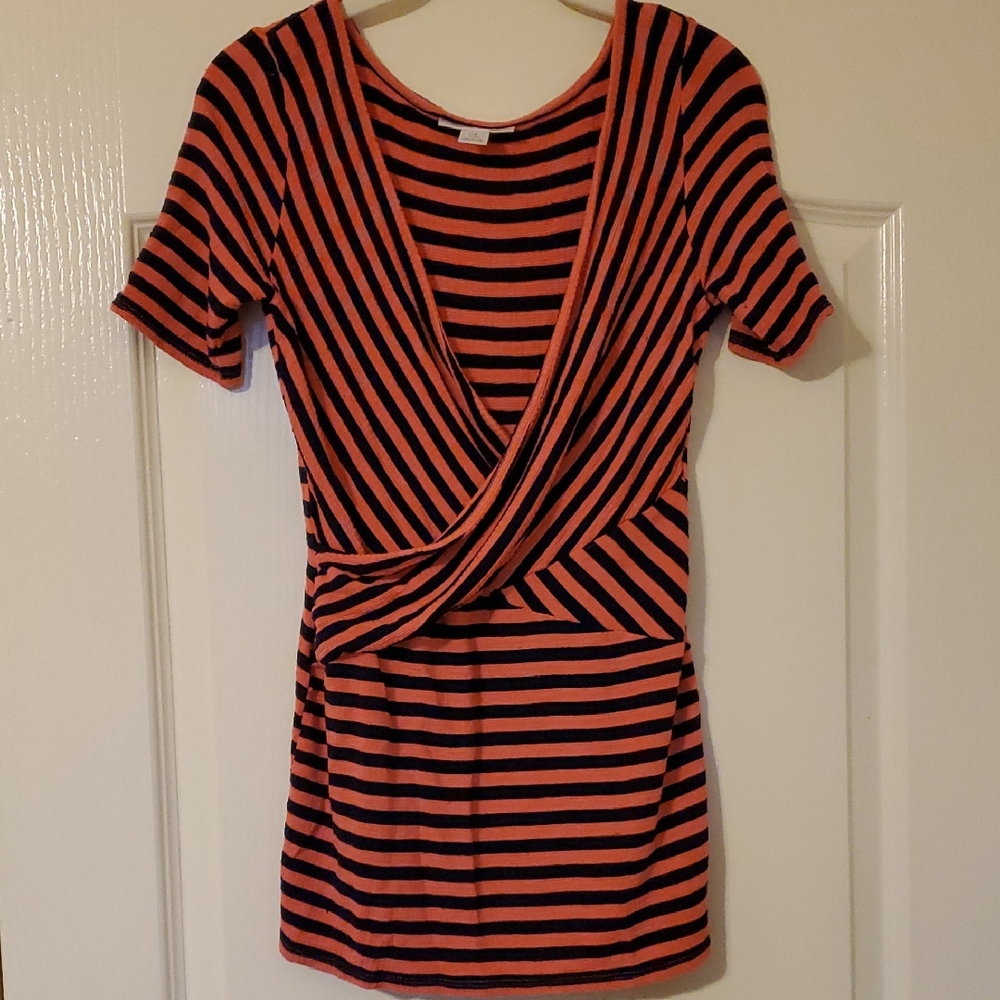 Motherhood Maternity Navy and Pink Wrap Front Maternity/Nursing Shirt, Size S